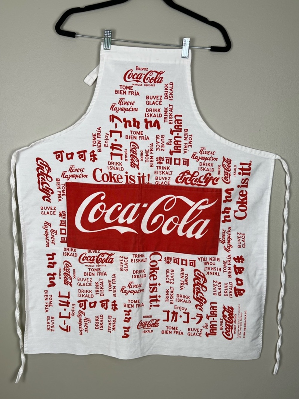 Coca Cola Vintage 1984 Script Logo White Red Kitchen BBQ Pocket Apron Leshner